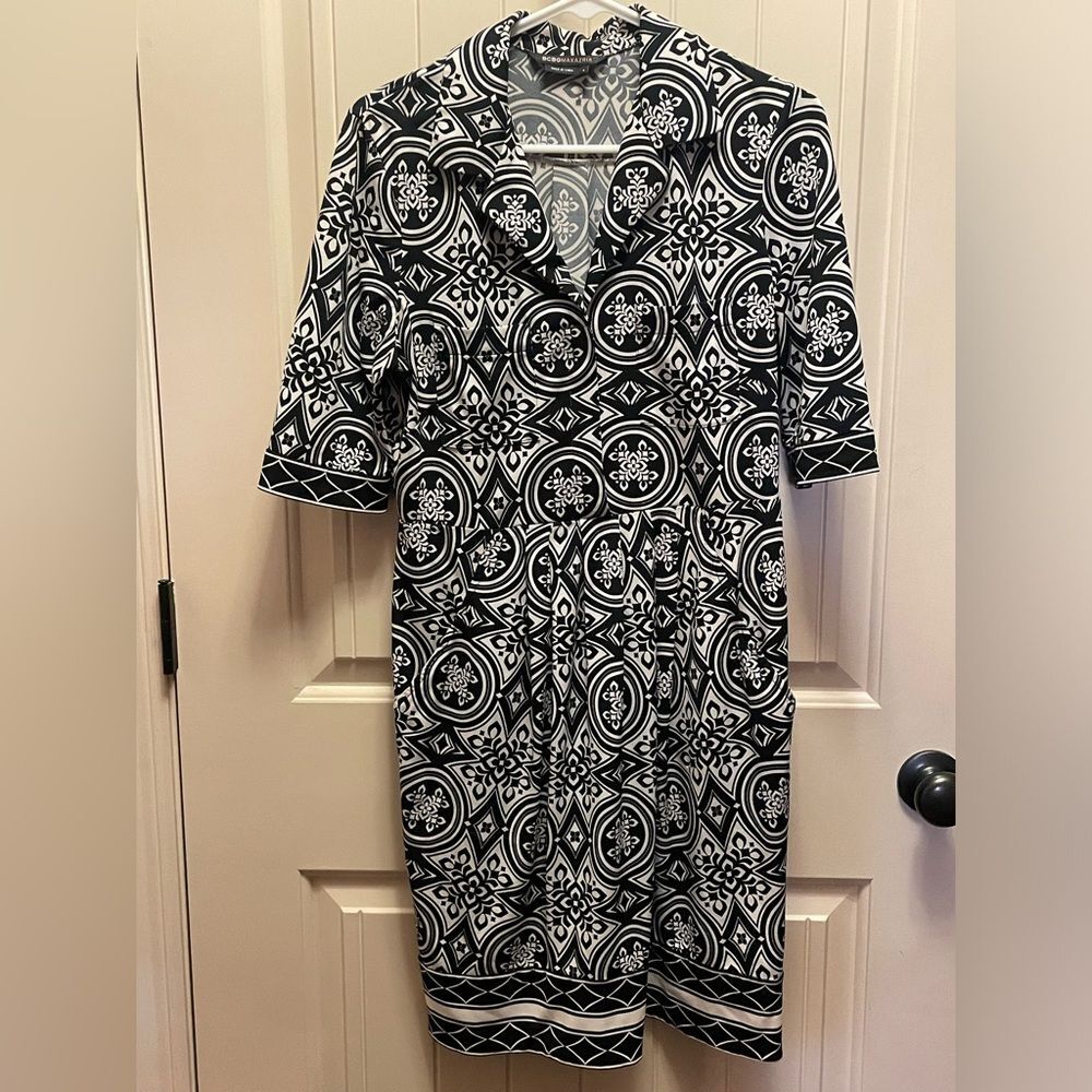 BCBG Max Azria Black and White Pocket Shirt Dress Small Business Cocktail Work